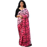 JALTHER Handicrafts Womens Ikat Hand Block Print Jaipuri Cotton Mulmul Saree with Blouse Piece - Pink_271