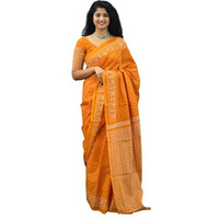 JALTHER Handicrafts Womens Ikat Hand Block Print Jaipuri Cotton Mulmul Saree with Blouse Piece - Yellow_70