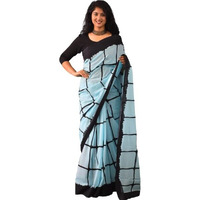 JALTHER Handicrafts Womens Ikat Hand Block Print Jaipuri Cotton Mulmul Saree with Blouse Piece - Turquiose_263