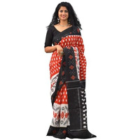 JALTHER Handicrafts Womens Ikat Hand Block Print Jaipuri Cotton Mulmul Saree with Blouse Piece - Red_234