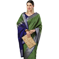 AKHILAM Womens Woven Design Aura Silk Taant Saree With Unstitched Blouse Piece (Green_11AURA1103)
