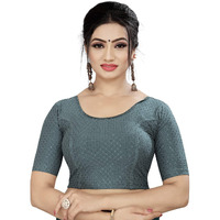 Sidhidata Round Neck Dobby Cotton Lycra Stretchable Elbow Sleeve Readymade Saree Blouse for Women Stylish (Free Size-28-36, Grey)