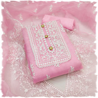 Sidhidata Womens Organza Embroidered Unstitched Salwar Suit Dress Material With Embroidery Work Dupatta (DM HumTum Light Pink_Light Pink_Free Size)