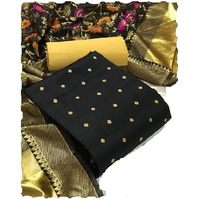Sidhidata Womens Banarasi Jacquard Chanderi Cotton Unstitched Salwar Suit Dress Material With Dupatta (Free Size_Black)