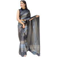 Sidhidata Womens Chiffon Georgette Ready To Wear Draped Saree With Unstitched Blouse Piece (Zari Black_Black_Free Size)
