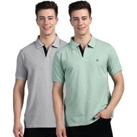 Lux Cozi Pack of 2 Grey Melange and Mint Green Regular fit Half Sleeves Polo Neck T-Shirt for Men |Polo Casual Tshirt for Men | 100% Combed Cotton - Colour Fresh Quick Dry Ultra Soft (Size : Small)