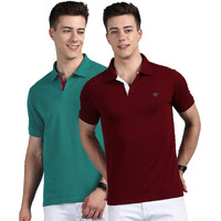 Lux Cozi Pack of 2 Maroon and Sea Green Regular fit Half Sleeves Polo Neck T-Shirt for Men |Polo Casual Tshirt for Men | 100% Combed Cotton - Colour Fresh Quick Dry Ultra Soft (Size : Small)