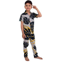 3BROS Unisex Pure Cotton Short Sleeve Kids Night Dress for Boys & Girls Nightwear/Sleepsuit/Sleepwear/Loungewear Night Suit for Boys and Girls Top and Pyjama Combo Set | Multicolor 5| 3-4 Years