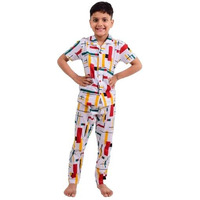 3BROS Unisex Pure Cotton Short Sleeve Kids Night Dress for Boys & Girls Nightwear/Sleepsuit/Sleepwear/Loungewear Night Suit for Boys and Girls Top and Pyjama Combo Set | Multicolor 3| 3-4 Years