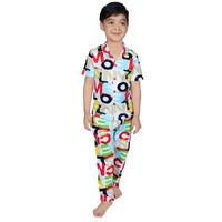 3BROS Unisex Pure Cotton Short Sleeve Kids Night Dress for Boys & Girls Nightwear/Sleepsuit/Loungewear Night Suit for Boys and Girls Top and Pyjama Combo Set (White | 3-4 Years)