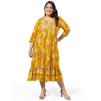 MIRCHI FASHION Womens Anarkali Cotton Foil Work Shibori Dyed Embroidered Kurti Only (MPK9533-Yellow -3XL)