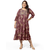 MIRCHI FASHION Womens Anarkali Cotton Foil Work Shibori Dyed Embroidered Kurti Only (MPK9532-Wine -6XL)