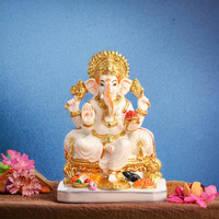 Creating Ambiance Polyresin Marble Ganesh Idol, Vinayaka Statue | Auspicious Ganpati Murti for Living Room & Home Decor - Ganesh Idol for Diwali - Gold & White (7.5 Inches 01)