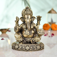 CraftVatika Ganesha Brass Idol Sitting on Base - Brass Ganpati Sitting Idol Brass Ganesha Murti Statue Pooja Home Dcor Gift (3 Inch Height)