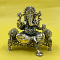 CraftVatika Ganesha Brass Idol Sitting on Throne - Ganpati Sitting Idol Brass Ganesha Murti Statue Pooja Home Dcor Gift (3.8 Inch Height)