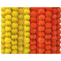 HOME BUY Indian Made in Bharat Artificial Marigold Flowers for Decoration Garland 400gsm Each for Diwali & Festivals | 5 Feet Long 10 Pcs with 2 Diya (Orange+ Yellow) (5 Yellow+5 Orange merigold)