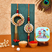 CraftVatika Chocolate Candy Rakhi for Brother and Bhabhi Evil Eye Rakhi Set for Brother Bhaiya Bhabhi Bhaiya Bhabhi Rakhi Combo with Sweet Candy Rice/Chawal Rakshabandhan Rakhis Set of 2