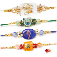 To The Nines Mens Elegant Golden Rakhi/Band For Beloved Brother (Rakhi/Band Combo Of 4) With Tilak Material
