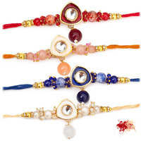 To The Nines Elegant Rakhi Bracelet for Beloved Brother with Tilak Material - Golden - Combo of 4 For Men