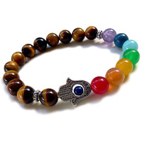 Young & Forever Gift Wardrobe Refresh Fashion Sale Special Dvine Hamsa Hand Lapis Lazuli and Tiger Eye Stone Bracelet & & rudraksha Rakhi for Men/Boys/Women/Boys/Girls B672