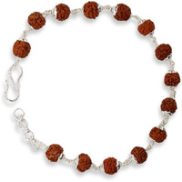 SJ SHUBHAM JEWELLERS 925 Sterling Handmade Dual Silver Wire Stylish Rudraksha Bracelet Silver Rakhi For Men (Brown, 6 Mm Natural Beads Om Silver Para) (Plain Rudrakasha)