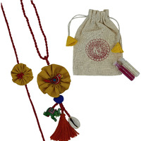 Prapti Handicrafts embroidery flower Rakhi reuasble combo with gift potli bag And roli chawal (pack of 2)