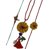 Prapti Handicrafts embroidery flower Rakhi reuasble combo with gift potli bag And roli chawal (Pack of 3)