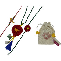 Prapti Handicrafts embroidery flower Rakhi reuasble combo with gift potli bag And roli chawal (Pack of 3) For Men