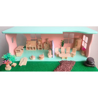 Dollhouse Furniture Set (Wooden) Drawing Room Kitchen Bedroom Toilet Perfect Rakhi Gift (Kitchen Grand+Fridge)