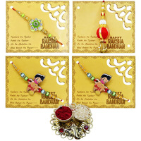 Saugat Traders Designer Rakhi Set Of 4 For Bhaiya-Bhabhi and 2 Kids- Rakhi-Rakshabandhan-Gift For Brother-Bhai-Bhaiya and Roli Chawali Chopra