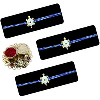 Saugat Traders Kachua Evil Eye Rakhi for Brother Set of 3 with Roli Chawal Chopra - Tortoise Evil Eye Rakhi - Turtle Rakhi - Good Luck Rakhi