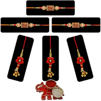 Saugat Traders Exclusive Rakhi for Bhaiya Bhabhi - 3 OM Rakhi for Brother - 3 Designer Lumba/Chudda Rakhi for Bhabhi - Handmade Rakhi and Roli Chawal with Chopra