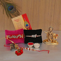 Collectible India Rakhi for Brother with Gift Combo - Rakhi Gift for Brother & Sister - Rakhi for Bhaiya and Bhabi - (Krishna Idols for Home Decor, Dora Rakhi,Bhai Rakhi,Lumba Rakhi,Roli Chandan,Greeting Card)