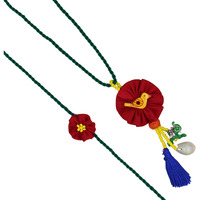 Prapti Handicrafts embroidery flower Rakhi reuasble combo with gift potli bag And roli chawal (Pack 0f 2)