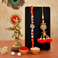 CraftVatika Rakhi for Brother and Bhabhi- Rakhi Gift Combo set of 2 Rakhis With Krishna Idol -Lumba Rakhi|Kundan Rakhi|bhai bhabhi rakhi set|Krishna Ido|Card|Tilak Pack