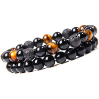 Young & Forever Gift Rakhi Gift for Brother Reiki Infused Handmade Chakra Bracelets Semi Precious Gemstone Tiger Eye Onyx Lava Healing Crystal 8mm Round Beads Stretch Bracelet 7 Unisex Pack of 2