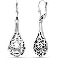 LeCalla 925 Sterling Silver BIS Hallmarked Filigree Leverback Drop Dangle Hoop Earrings for Women and Girls | Rakhi Gift for Sister