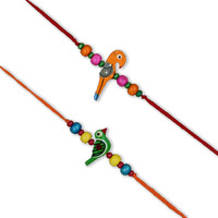Prapti Handicrafts Handmade Wooden Bird Beads Rakhi for Brothers/Kids combo of (Combo of 2)