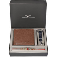 URBAN FOREST Rakhi Gift Hamper for Brother - Classic Redwood Mens Leather Wallet, Black Keyring and Rakhi Combo Gift Set for Brother - 4573