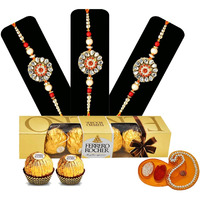 Saugat Traders Rakhi Set of 3 with Chocolate Pack for Brother - Designer Rakhi with Gift for Bada Bhai and Roli Chawal Chopra