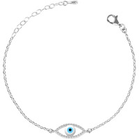 Clara 925 Sterling Silver Evil Eye Halo Bracelet, Rakhi for Bhabhi | Adjustable, Rhodium Plated, Swiss Zirconia | Gift for Women and Girls
