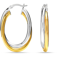 LeCalla 925 Sterling Silver BIS Hallmarked Two-Tone Intertwining Oval Shape Click-Top Hoop Earring for Women and Girls | Rakhi Gift for Sister