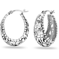 LeCalla 925 Sterling Silver BIS Hallmarked Oval Filigree Light-Weight Hoop Earrings for Women and Girls | Rakhi Gift for Sister