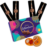 Saugat Traders OM Rakhi for Bhai Set of 4 with Chocolate Pack - Handmade Rakhi for Beloved Brother - Exclusive Rakhi for Bhai - Premium Rakhi with Roli Chawal Chopra