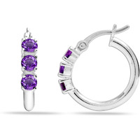LeCalla 925 Sterling Silver BIS Hallmarked Amethyst Small Hoop Earrings for Girls and Women (3 MM Round) | Rakhi Gift for Sister