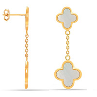 LeCalla 925 Sterling Silver BIS Hallmarked Gold-Plated Clover Flower Mother of Pearl Drop Dangle Earrings for Women | Rakhi Gift for Sister