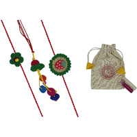 Prapti Handicrafts Handmade Embroidery Crochet Rakhi for Bhai/Bhabhi with Roli Chawal (pack of 3)