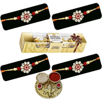 Saugat Traders Rakhi for Brother Set of 4 with Chocolate Gift - Combo Pack of 4 Designer Kundan Rakhi for Bhai and Beloved Brother - Premium Rakhi - Exclusive Handmade Rakhis