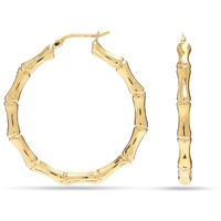 LeCalla 925 Sterling Silver BIS Hallmarked Gold Plated Click-Top Round Bamboo Large Hoop Earrings for Women and Girls 42MM | Rakhi Gift for Sister
