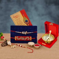 Collectible India Rakhi Grift Combo Set of 4 Rakhis with Gift Set, Rakhi for Brother and Bhabhi Kids Gift Combo - Rakhi with Bowl and Velvet box